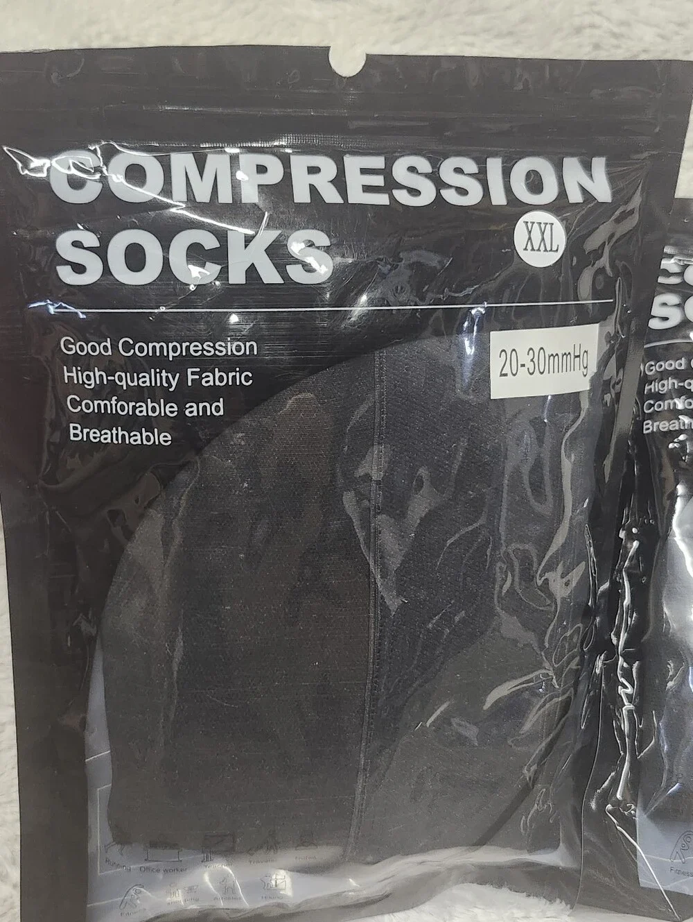 Compression Socks Stockings Thigh High Women Men 20-30 mmHG XXL Black 2 Pairs
